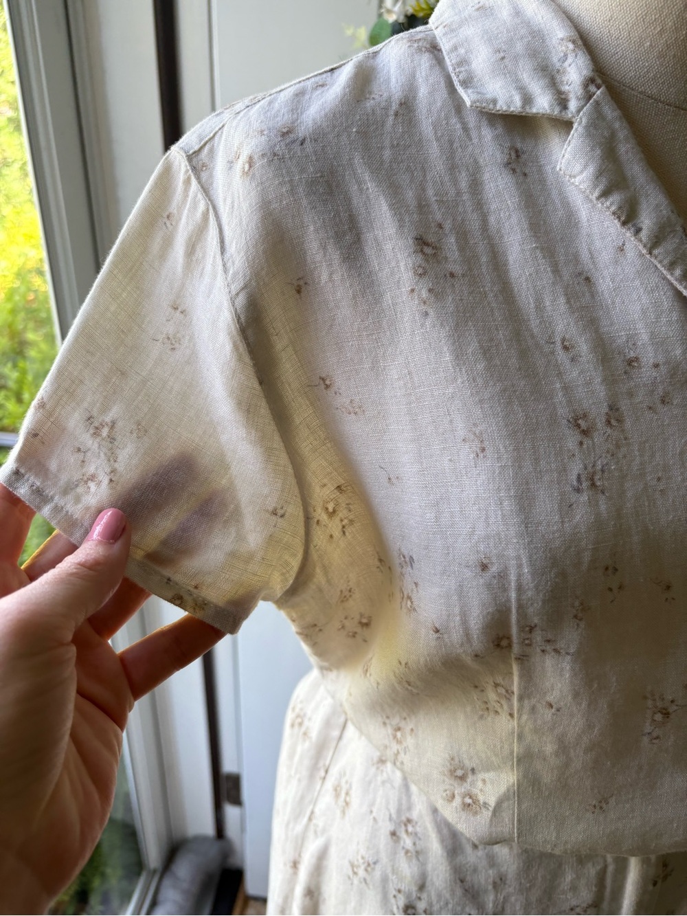 Vintage 90’s 100% Linen Liz Claiborne Cream Floral Button-Front Midi 2-Piece - Picture 3 of 6